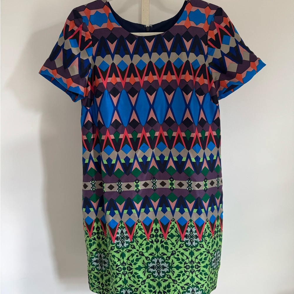 J. Crew Multi Colored Geometric Short Sleeve Mini Dress